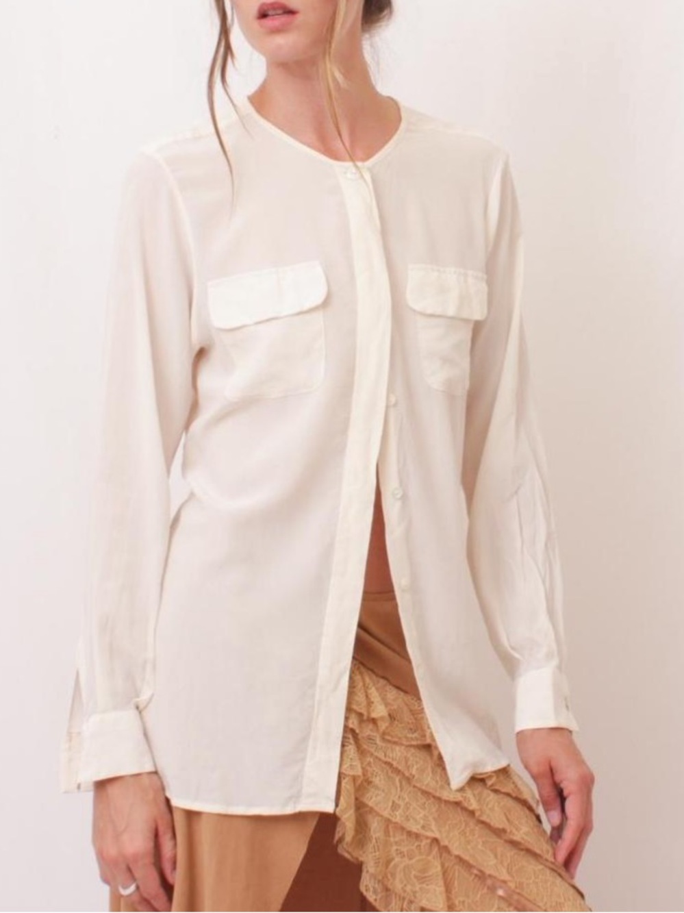 Equipment Collarless Silk Blouse